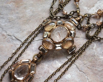 Rutilated quartz cross statement piece necklace with chain swags (N-3327)