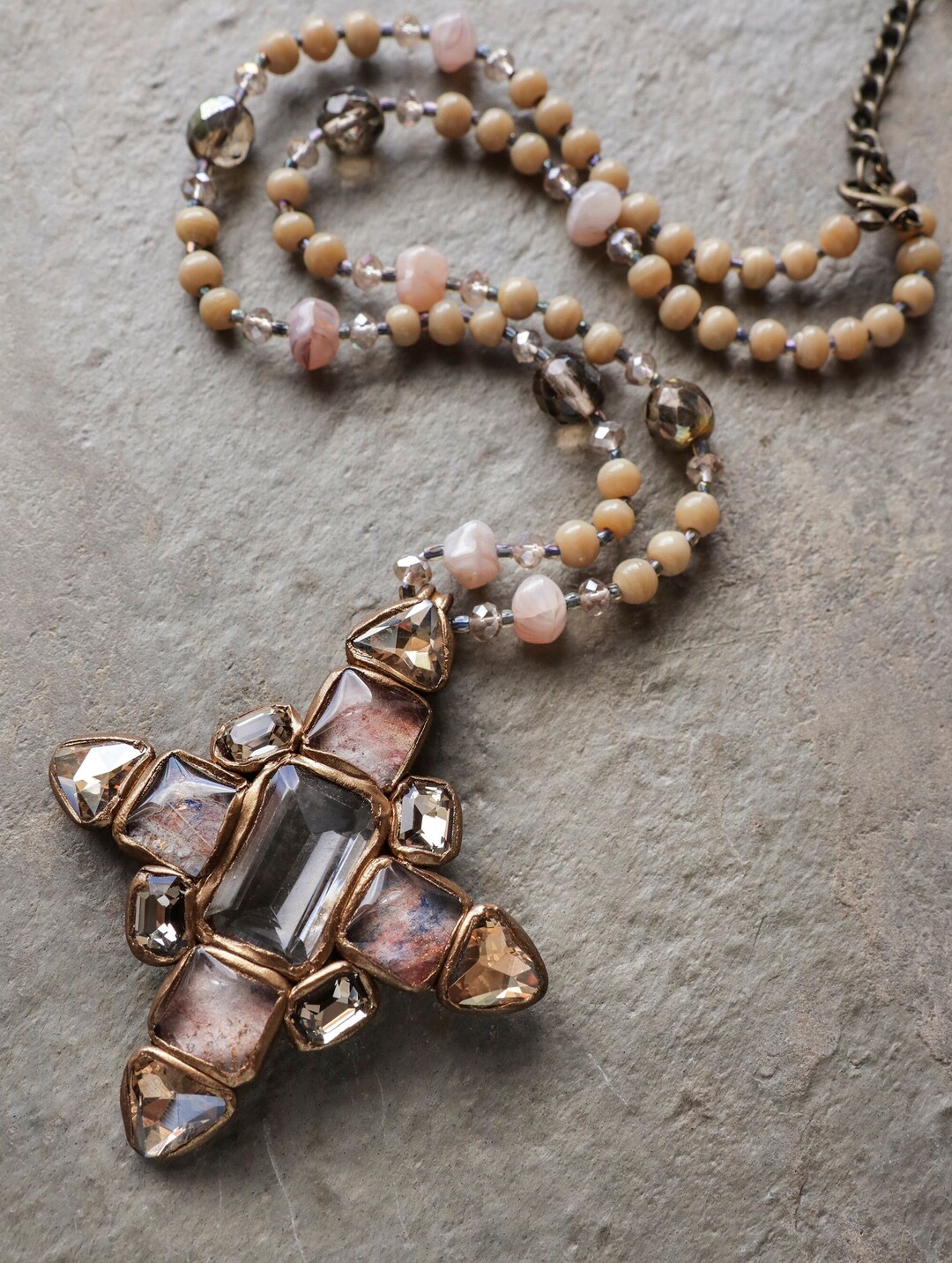 Clear Quartz and Textured Glass Cabochon Stones, Cross Clear Quartz and Textured Glass Cabochon Stones, Cross