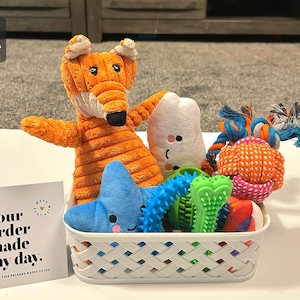 NEW! Gift Basket for special dog occasions | Dog Toys | Gift for Puppies |Dog Toy Box | Chew Toys | Cute Dog Toys | Gifts for Dog Parents