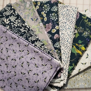 Secret Garden 8pc Fat Quarter Bundle by Hackney & Co for Windham Fabrics - blues purples floral dragonfly FQ bundle * stash builder *