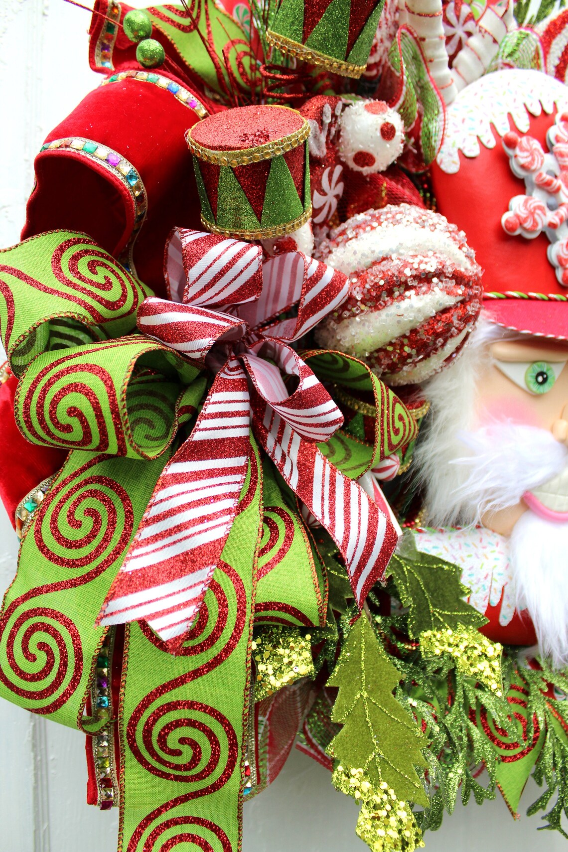 Peppermint Nutcracker Christmas Wreath Nutcracker Face Etsy