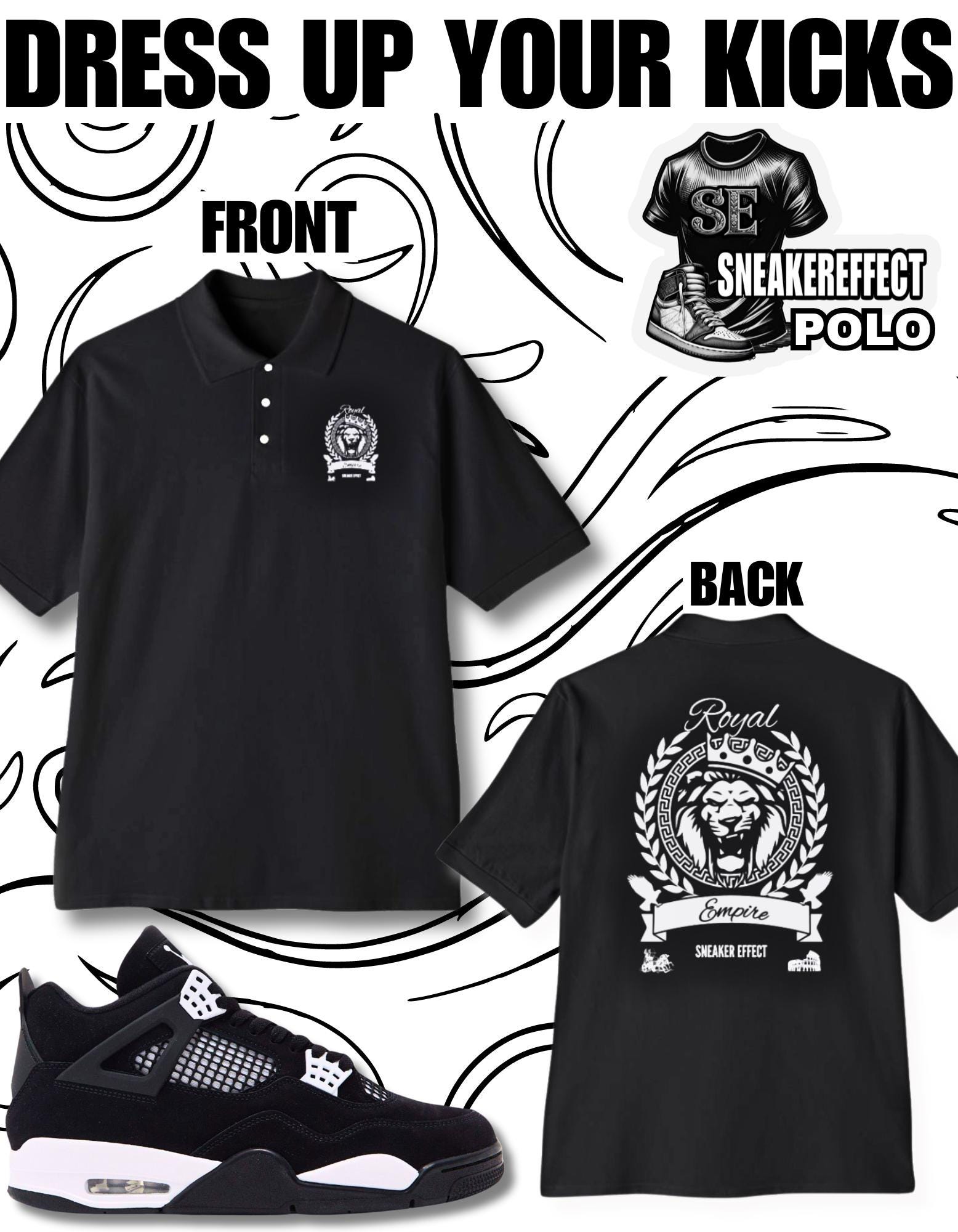 Sneaker Effect Polo Shirt to Match Black White Air Jordan 4 Retro White Thunder