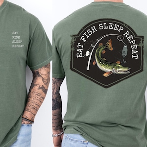Camiseta "Comer pescado, dormir, repetir" / Divertida camiseta de pesca para hombre y mujer / Regalo de pescador / Camiseta de pescador al aire libre / Camiseta gráfica de captura y liberación