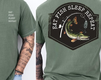 Eat Fish Sleep Repeat T-Shirt | Funny Fishing Shirt for Men & Women | Fisherman Gift | Outdoor Angler Tee | Catch and Release Graphic Shirt