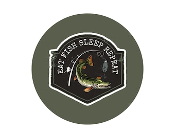 Adesivo Divertente 'EAT SLEEP FISH' Per Auto, Camper, Barca, 4x4 - Pesca