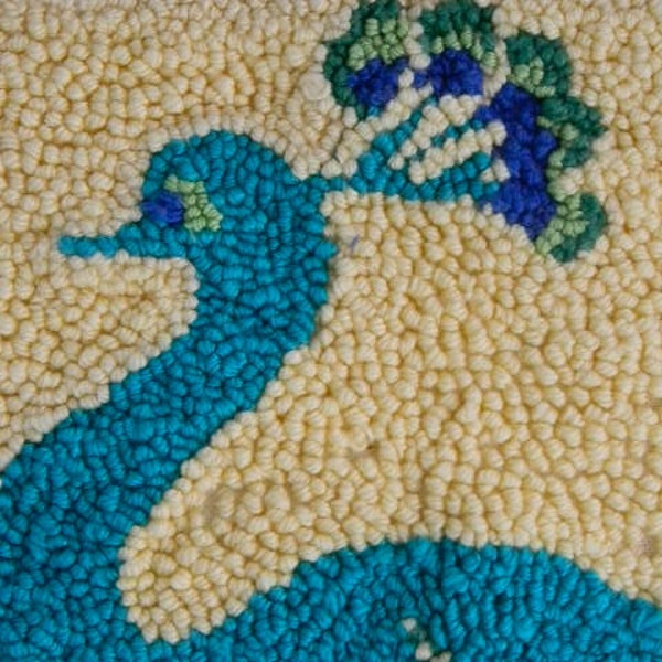 SALE vintage peacock in aqua rug wall hanging LARGE
