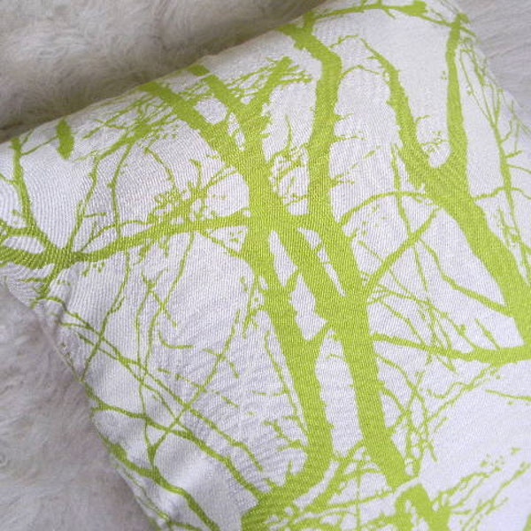 modern birch tree in green pillow cover 18x18"