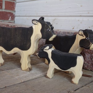 Three Wooden Toy Cows waldorf style. American Mid West Hand Crafted