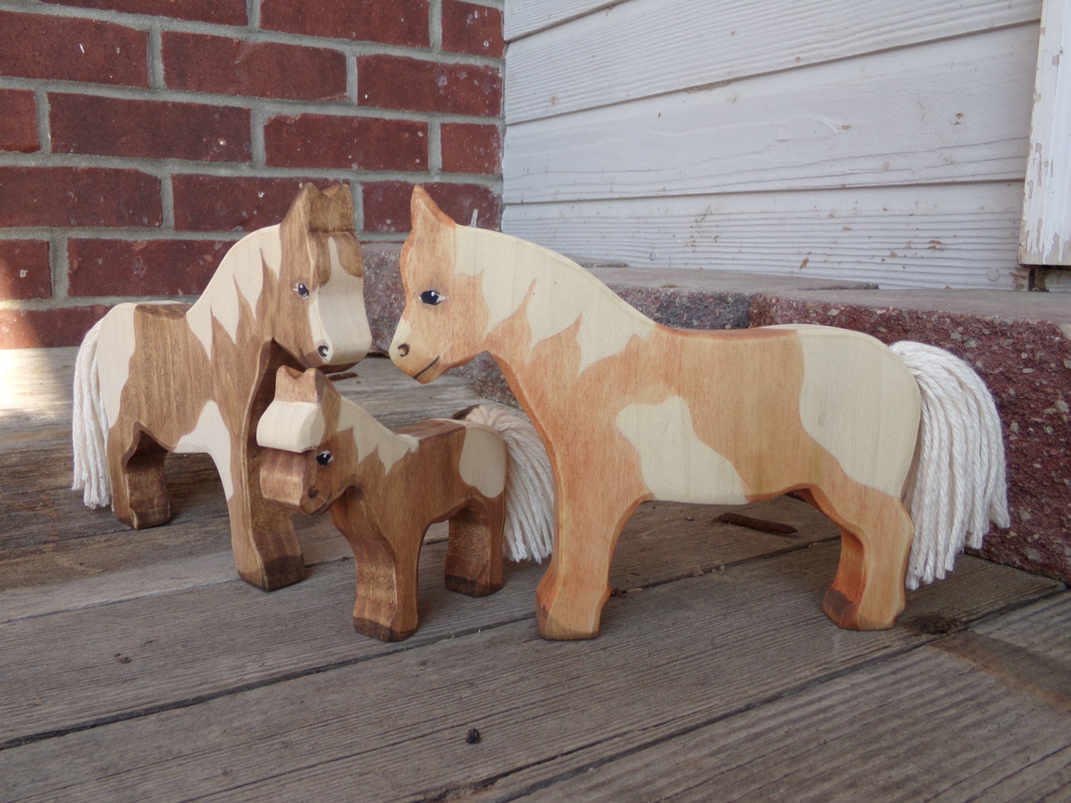 Wooden Three Horse Family Set. American Mid West Hand Crafted Etsy