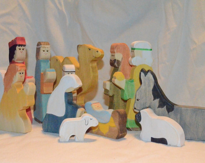 Wooden Nativity Play Set Waldorf Style, Eco Friendly, Nostalgic Toy