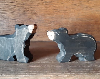 Wooden Black Bear Cubs Made in American Midwest