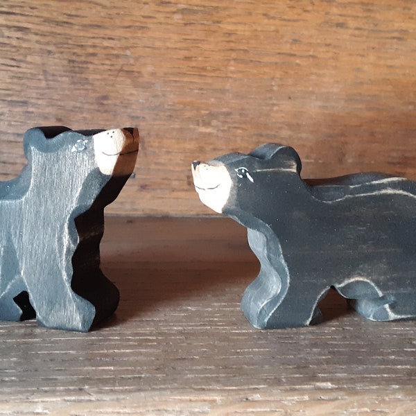 Wooden Black Bear Cubs Made in American Midwest