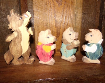 Wooden Three Little Pigs Playset: Handcrafted Waldorf Toy