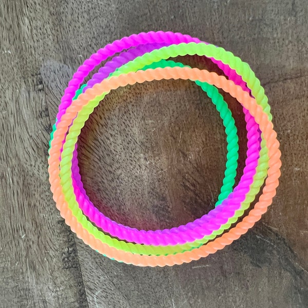 New! Set of 5 neon jellie bracelets, neon yellow, neon green, neon pink, neon purple, and neon orange, stacking, layering bracelet, 80’s