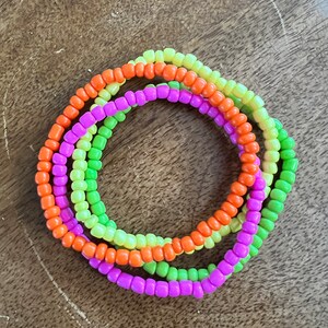 Neon Color Bracelet Set, Retro, 80’s, Stacking Bracelet, Layering, Friendship, Costume, Neon Color Seed Beads