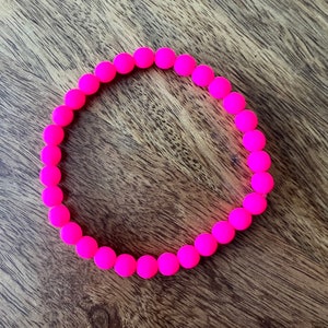 New! Round Bead Neon Pink Bracelet | Neon Beaded Bracelet | Neon Jewelry | Neon Style | Stretch | Bright | Summer | Fluorescent Bracelet