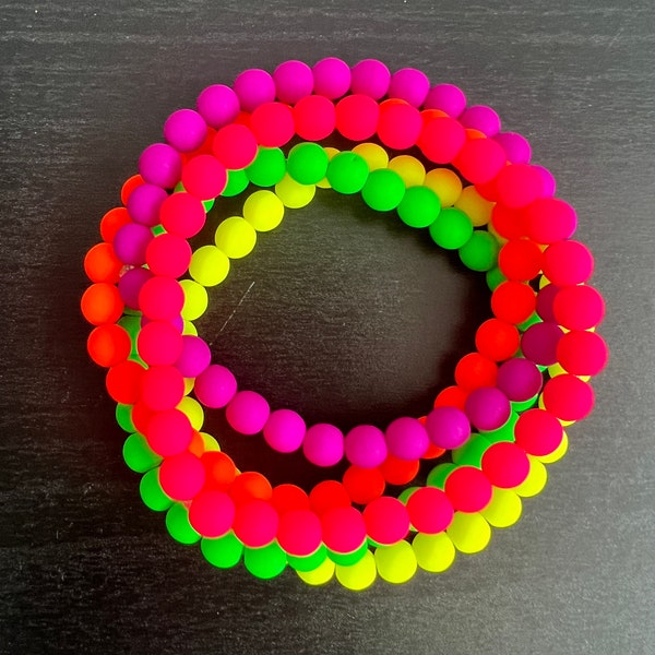 Neon Beaded Bracelet set of 5, Bright Bracelet, Stretch Bracelet, Festival Bracelet, 80’s Colors, Neon Pink, Neon Lime, Neon Yellow