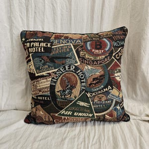 Western Rustic Tapestry Decorative Pillow 16" X 16" Patchwork Cowboy Train Ship Travel  Southwest Design