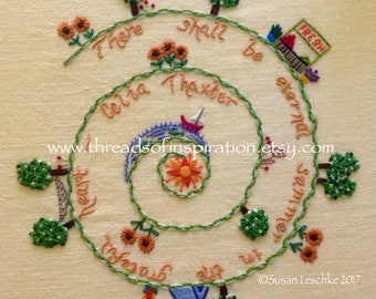 Grateful Heart, Embroidery Pattern, PDF Instant Download, Summer Stitching, Quotations, Celia Thaxter, Fruit Stand, Sailboat, Hammock, Cat