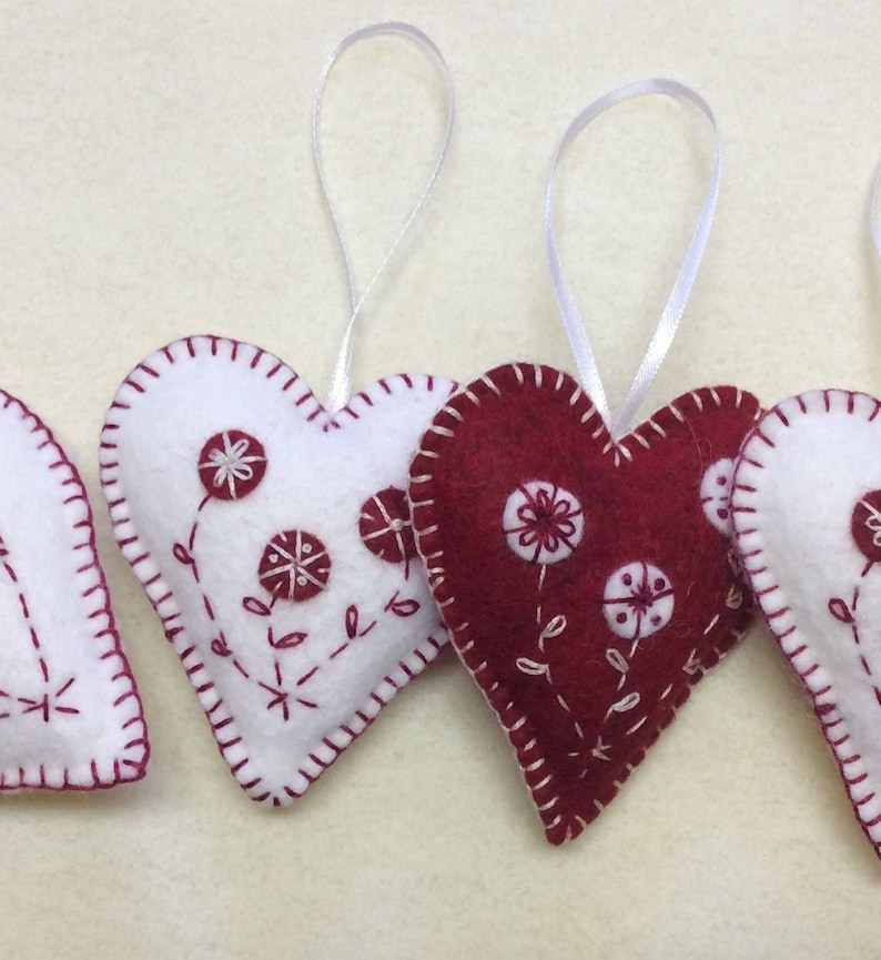 Felt Valentine Heart Embroidered Ornaments PDF Downloadable Etsy