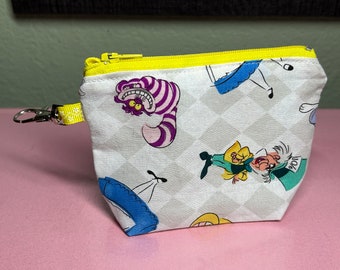 Wonderland Fabric Yellow Zipper Pouch Lobster Clasp