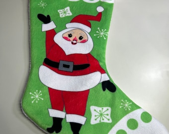 Green Christmas Stocking with Santa Claus