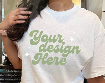 Gildan 5000 White T-shirt Mockup, Oversized Shirt Mockup Woman, Aesthetic Shirt Mockup, White Tee Mockup, G500 Model Mockup, Bookish Mockup