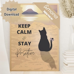 Keep Calm & Stay Positive, Healing Wall Art, Printable Art, Home Deco, Boho Style Poster