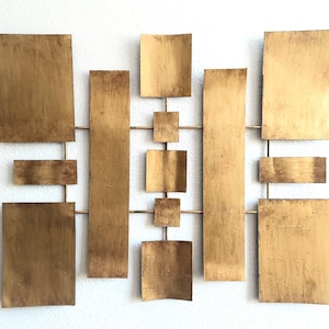 Geometric Abstract Metal Wall Hanging Sculpture Antique Gold