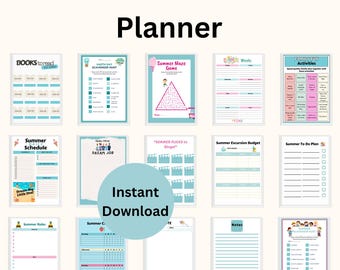 Kids Summer Planner, Kids educational worksheets, Weekly Planner for kids, Summer break planner, Creative prompts for kids, Summer activity
