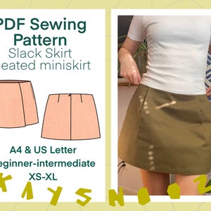Slack Skirt || pleated mini skirt pdf digital sewing pattern || XS-XL || A4 and Letter