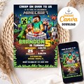 Editable Minecraft Birthday Invitation | Minecrafter Template | Minecraft birthday invitations | Editable in Canva Invite Instant Download