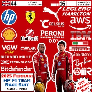 Ferrari 2025 Formel 1-racingdräkts sponsorlogotyp dekaler | SVG- och PNG-digitala filer för utskrift | Vinylskärning | Hantverk | Direkt nedladdning