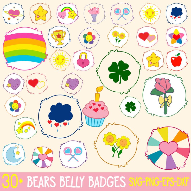 Care Bears Belly Badges SVG Bundle – Cute Cartoon Digital Download for Cricut and Silhouette Crafts | Care Bears Vector Bundle – Instant Download SVG, PNG, DXF Files for Cricut Makers and Crafters