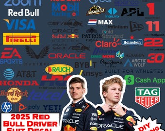 2025 F1 Racing Suit Logo Decal Bundle for Red Bull & Ferrari DIY Costumes – SVG PNG Vector Files, Racer Suit, Instant Digital Download Files