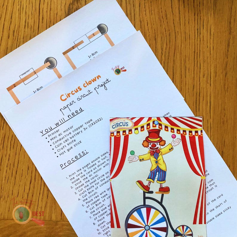 Circus Clown Paper Circuit Printable Project, DIY Electronics for Kids ...