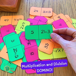 Divertente gioco di matematica Domino, schede di moltiplicazione e divisione per bambini, abilità matematiche precoci per bambini in età scolare, PDF DOWNLOAD IMMEDIATO