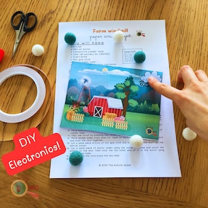 Farm Windmühle Papierschaltung Druckbares Projekt, DIY Elektronik für Kinder, STEM Aktivitäten für Kinder, Interaktive Technologie, SOFORT Download Pdf