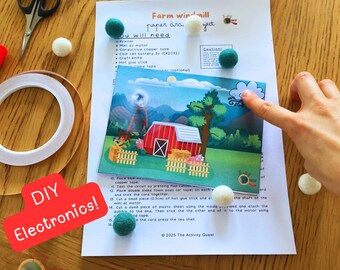 Farm Windmill Paper Circuit Printable Project, DIY Electronics for Kids, STEM Activities for Children, Interactive Tech INSTANT Download Pdf