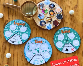 States of Matter Comparative Wheels with Matching Pictures Printable for Kids, STEM Science Study Unit Solid Liquid and Gas INSTANT DOWNLOAD
