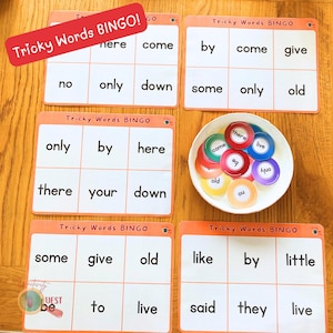 Jeu de 2 mots compliqués de bingo-test pour enfants, jeu d'apprentissage de la lecture pour enfants, activité d'alphabétisation amusante en famille à imprimer, lot de jeux TÉLÉCHARGEMENT INSTANTANÉ pdf