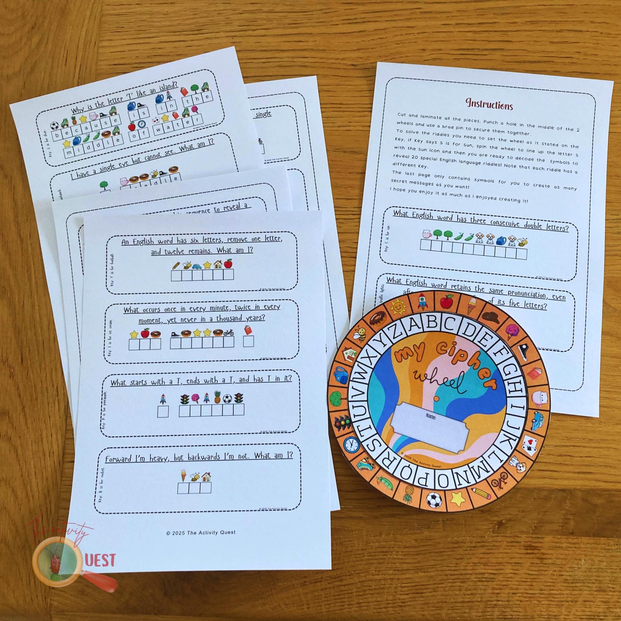 Round Cipher Riddle English Language Cipher Wheel, Printable Decoder Game for Children ...