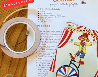 Circus Clown Paper Circuit Printable Project, DIY Electronics for Kids, STEM Activities for Children, Interactive Tech INSTANT Download Pdf