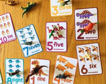 Dinosaur Counting Card, Preschool Math Learning Activity, Toddler Numbers Flash Cards, Busy Book, Montessori Homeschool, INSTANT DOWNLOAD