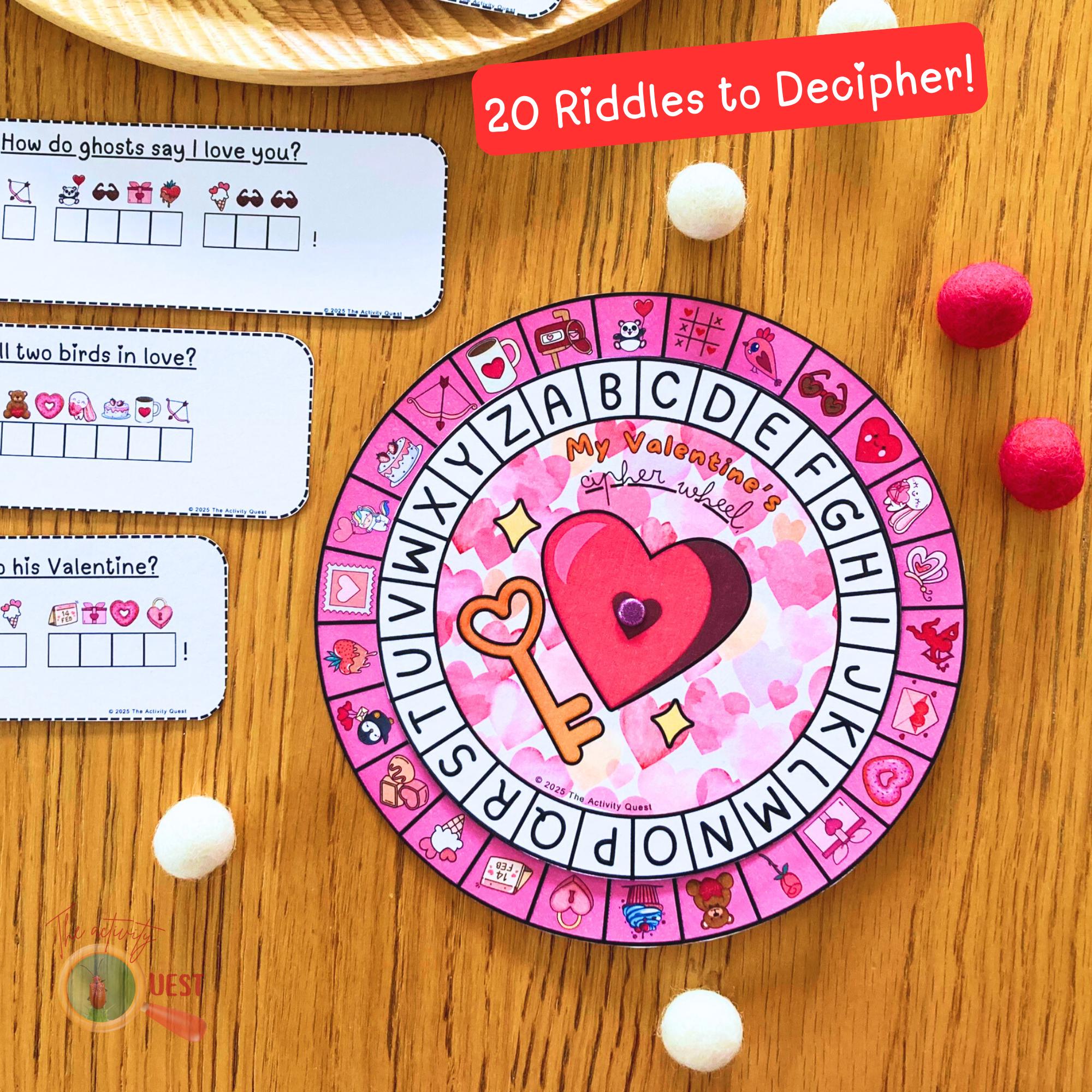 Dicepher Image Riddles Valentine's Day Cipher Wheel, Printable Decoder Game for Children ...