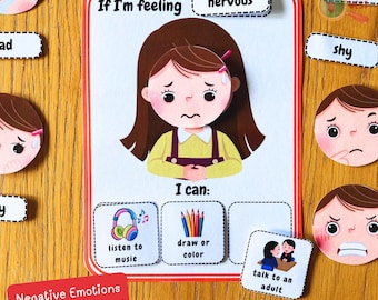 Girls/Boys Negative Emotions Strategies, Kids Feelings Matching Game, Preschool Social Emotional Learning Activity, INSTANT DOWNLOAD PDF