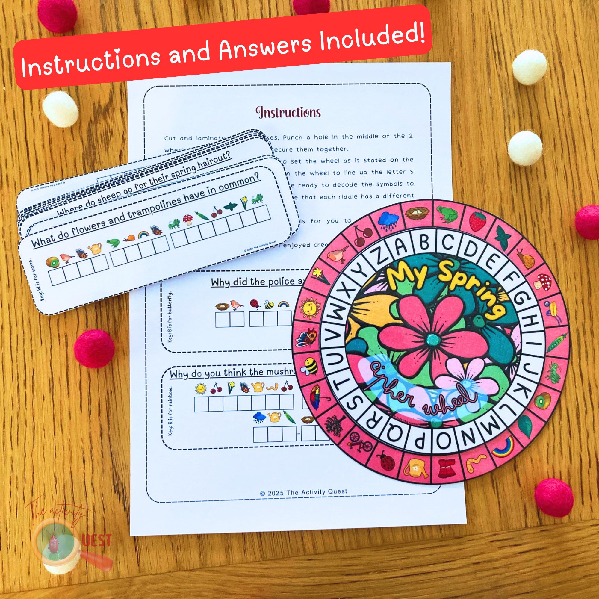 Dicepher Image Riddles My Spring Season Cipher Wheel, Printable Decoder Game for Children ...