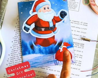 Santa Running Christmas Card, Paper Circuit Printable Project, DIY Electronics for Kids, STEM Activities, Interactive INSTANT Download Pdf