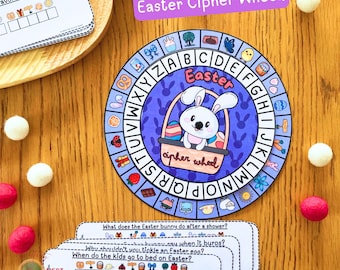 Easter Bunny Cipher Wheel, Printable Decoder Game for Children, Secret Message Reveal Fun, 20 Riddles to Decipher, INSTANT DOWNLOAD PDF