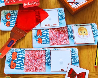 ABC Christmas Secret Reveal Torch Printable Activity for Children, Beginning Sounds Flashlight Decoder Learn to Read Kids, INSTANT DOWNLOAD